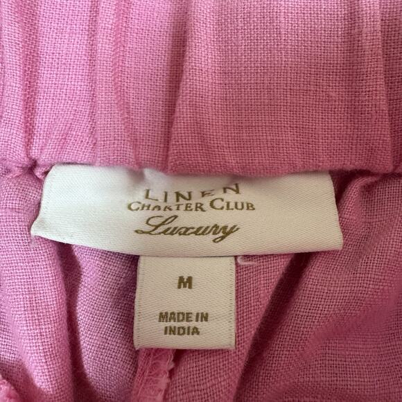 Charter Club Luxury Linen Pants M Pink Wide Leg Elastic Drawstring Waist - Picture 8 of 13